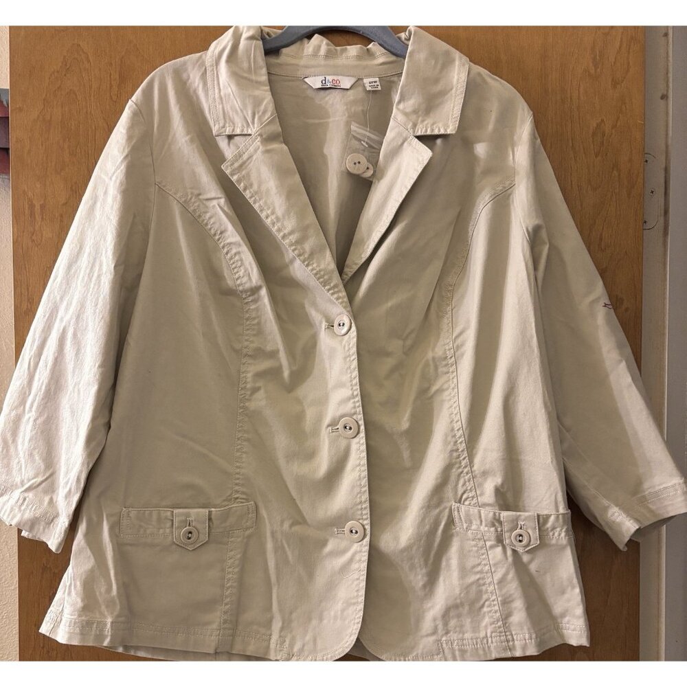 D & Co Women’s Light Jacket Beige Plus Size 20W New With Tags